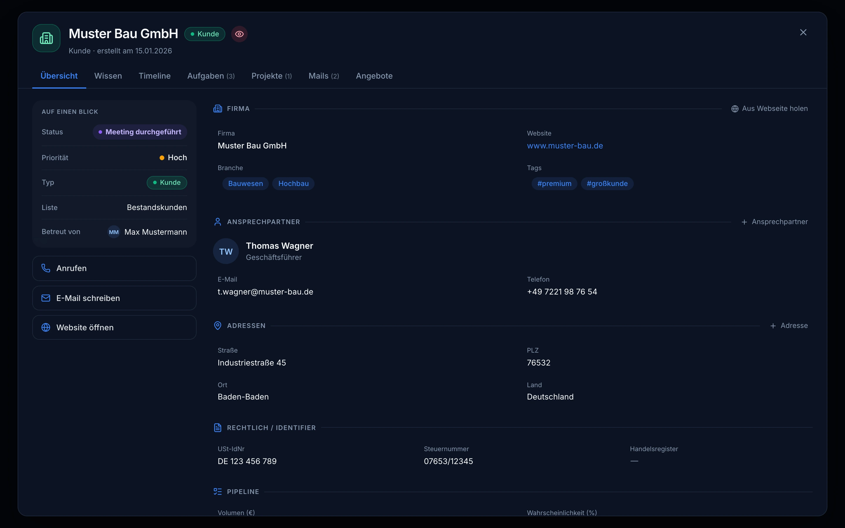 Kundenakte im CRM: Ansprechpartner, Projekte, Mails und Angebote an einem Ort